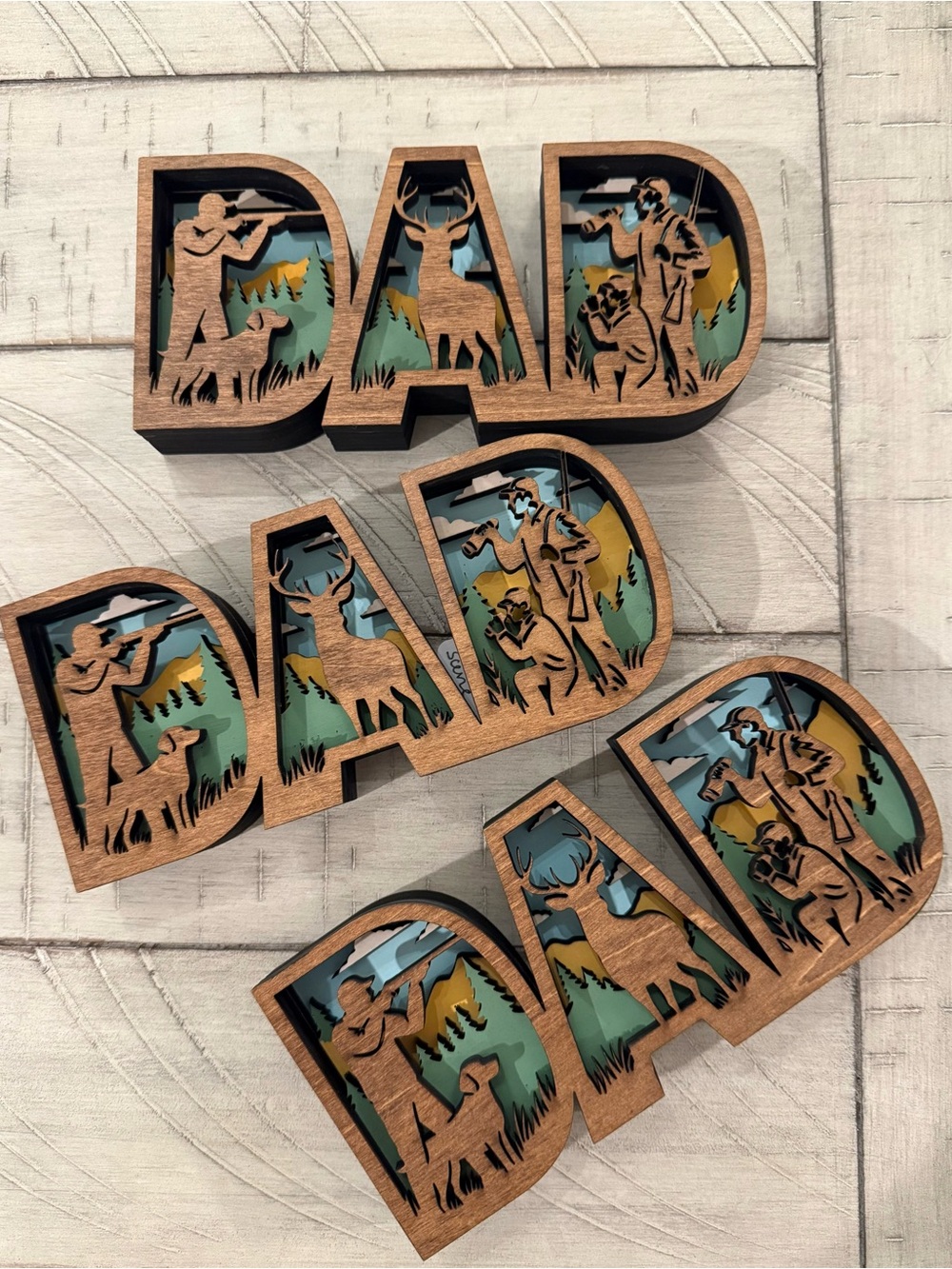 Wooden “Dad” Deer Layered Wall Art - Nature Scene